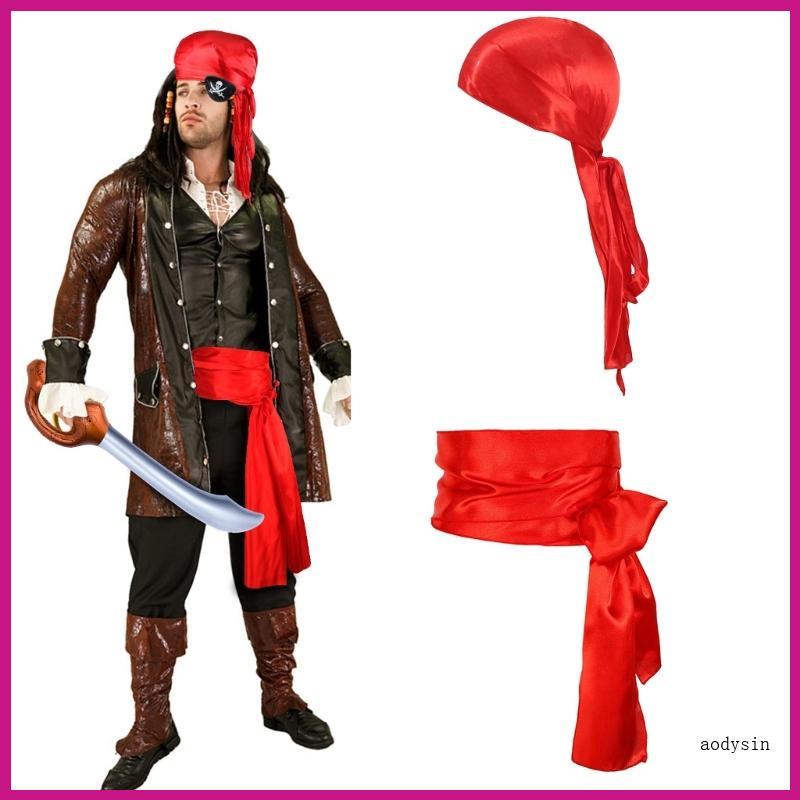 Captain Pirate Headwear Pirate Kerchief Bandana Cosplay Hat Belt for Halloween