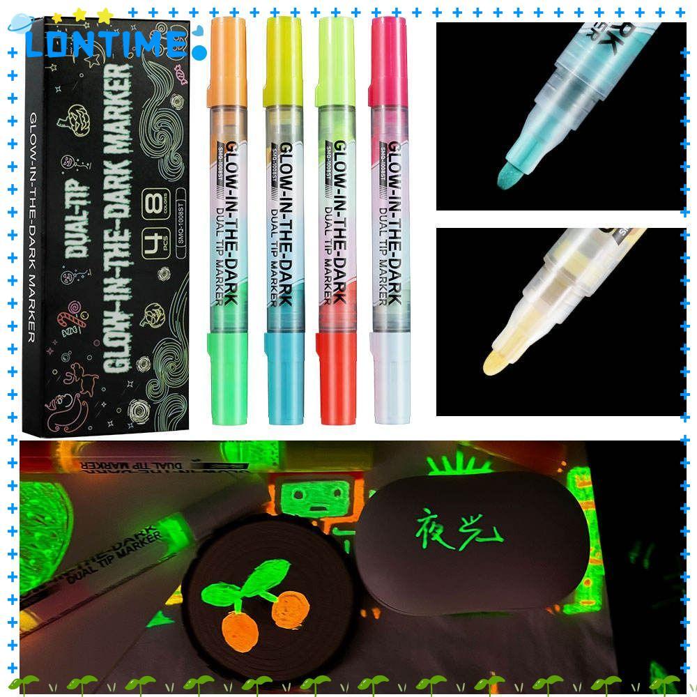 LONTIME ปากกาเรืองแสง, DIY Graffiti Glow in The Dark Marker ปากกา, ส่วนบุคคลปากกาเมจิกภาพวาดมือ Dual Tip บัญชีมือปากกาสําหรับกระดาษผ้า