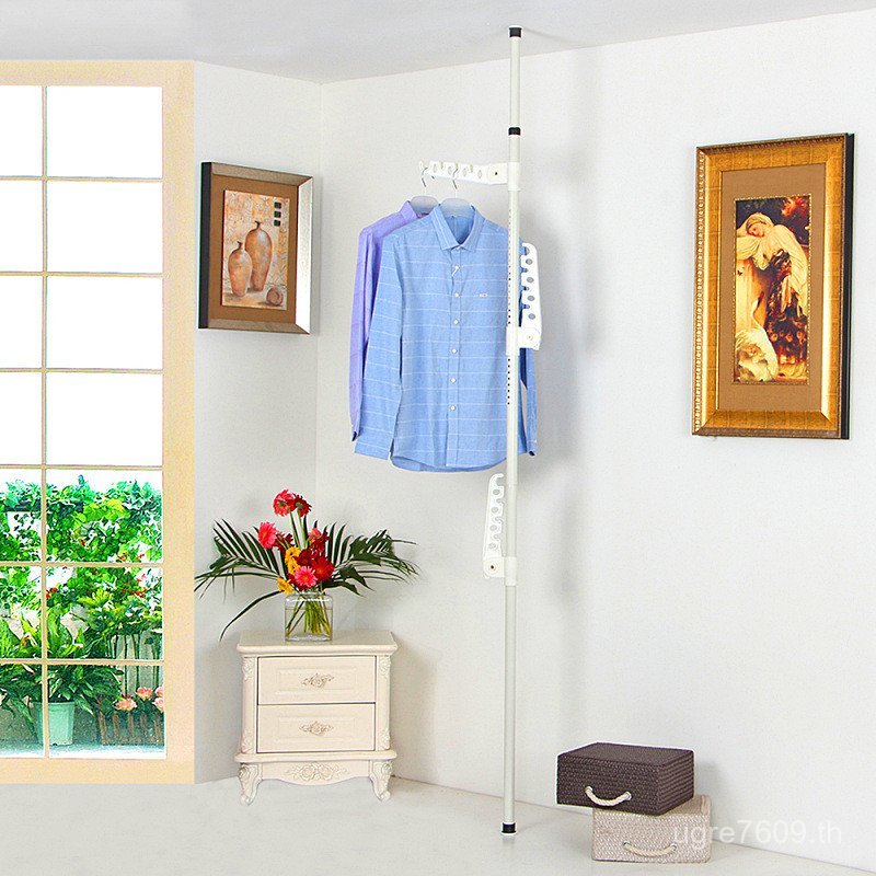 ขายส่งสแตนเลส Simple Coat Rack เจาะรูฟรีราวตากผ้า Inmitable Retractable พับไม้แขวนเสื้อ LFGO