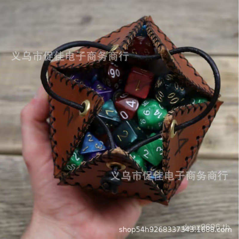 D20 กระเป๋าเก็บของ DiceBag กระเป๋าหนังรูปหลายเหลี่ยมลูกเต๋า Lucky Drawstring D20 Line หนังลูกเต๋า BT