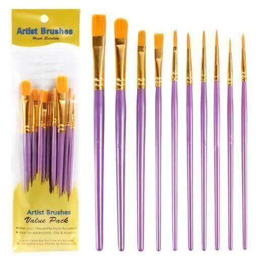 10支尼龙毛数字油画笔套装塑料杆儿童美术diy水彩水粉绘画笔10 nylon wool digital oil brush set plasti y7YN3O7mbc1221