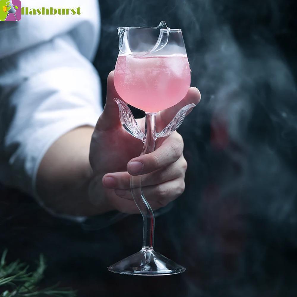 FLASHBURST Rose Wine Goblet, 150/280ml โปร่งใส Rose Wine Glassware Glassware ถ้วยม้วนขอบแว่นตาถ้วยขอ