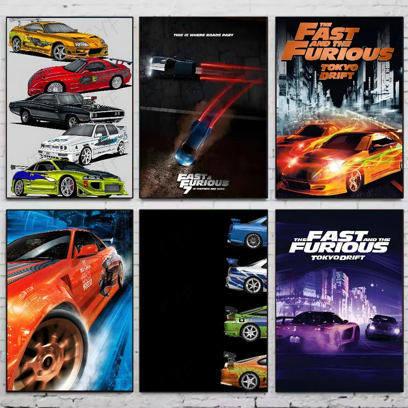 F-Fast and Furious Classic Vintage Vintage โปสเตอร์ HD art sticky wall กันน้ําห้องนั่งเล่นหน้าแรกห้อ