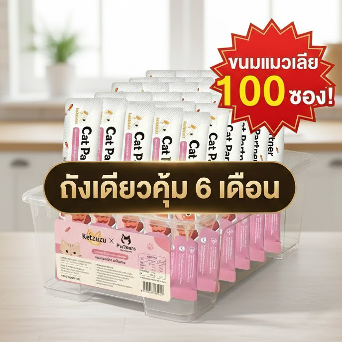 【100ชิ้นแพ็คสุดคุ้ม】Ketzuzuหมดแล้วหมดเลย! 100 ชิ้น ขนมแมวเลียเนื้อเนียน ทานง่าย สุขภาพดี
