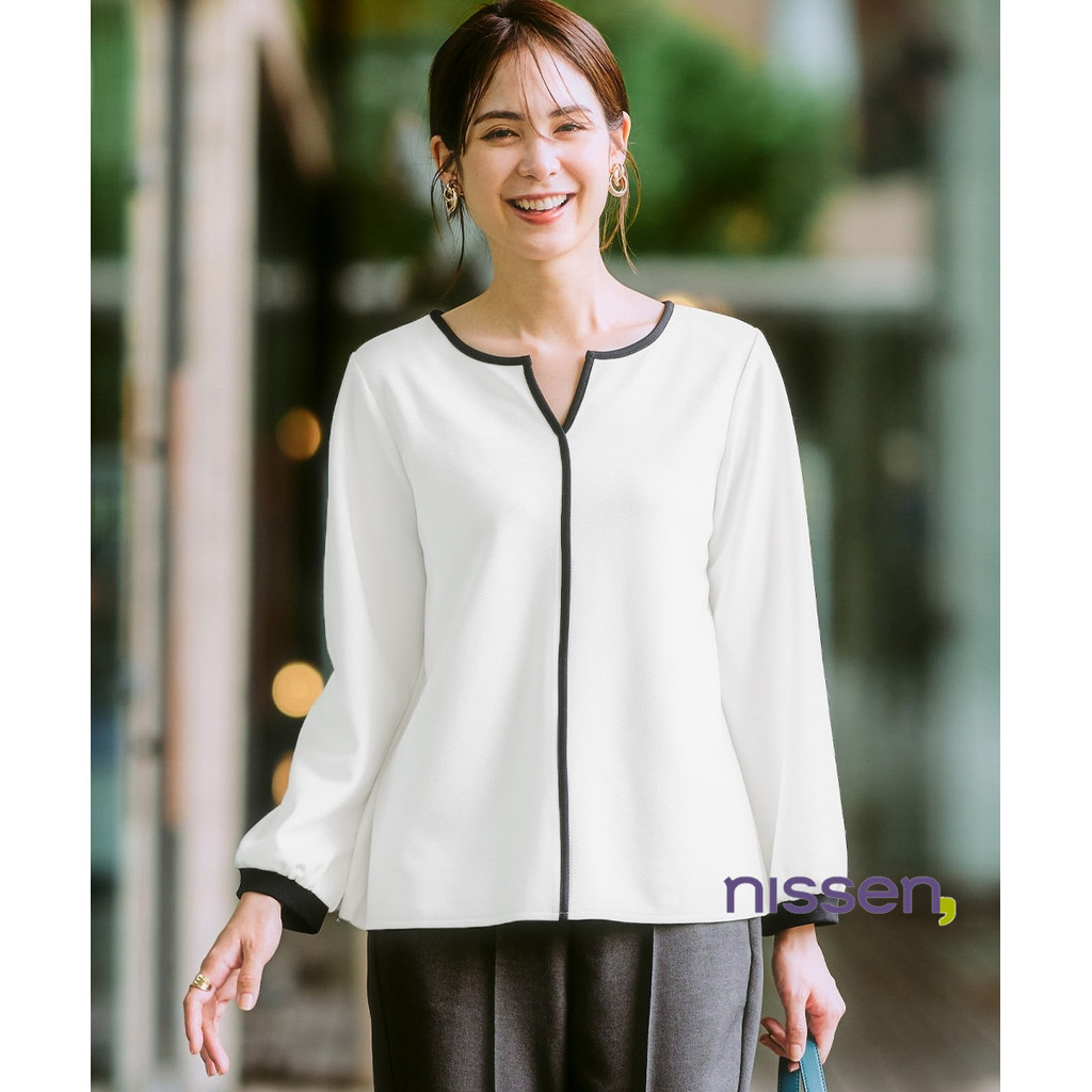 Direct from Japan Nissen_ เสื้อคอคีย์โฮลบุขนด้านใน อบอุ่นพิเศษ ดีไซน์ทูโทน มีไซส์ใหญ่ เสื้อแขนยาวแฟช