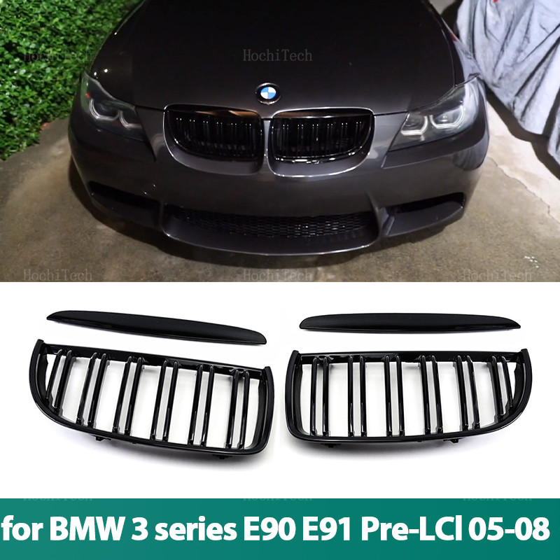 รถกระจังหน้าไตย่างแข่งสําหรับ BMW E90 E91 3 Series 2005-2012 320i 325i 330i Dual line Double Slat จั