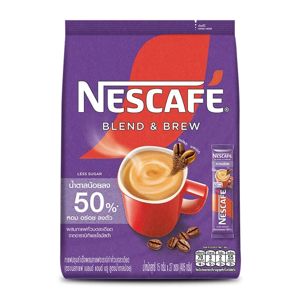 เนสกาแฟ 3in1 Nescafe เนสกาแฟ 27 ซอง สูตรน้ำตาลน้อย กาแฟสำเร็จรูปแบบซอง กาแฟชงเอง เนสกาแฟซอง