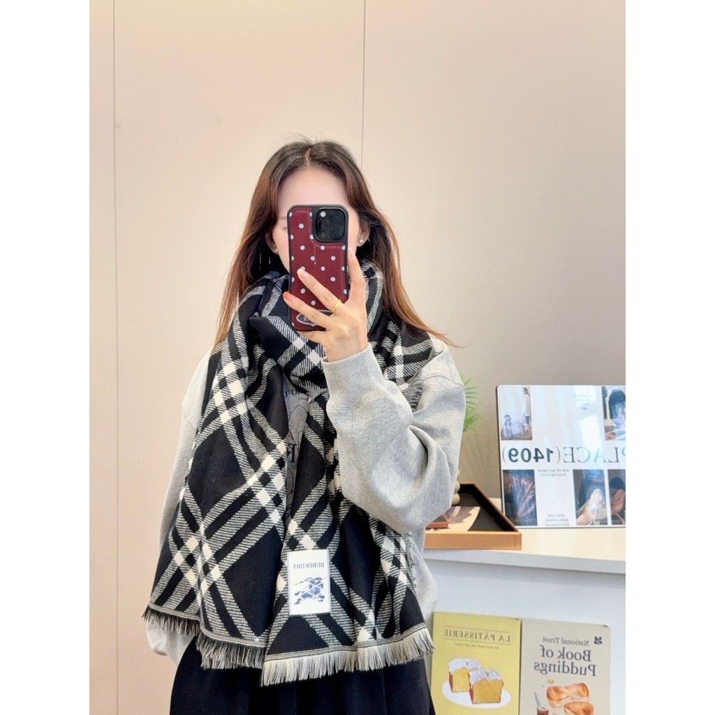 Checked Scarf Black Classic All-Match Ladies Bib Shawl CP