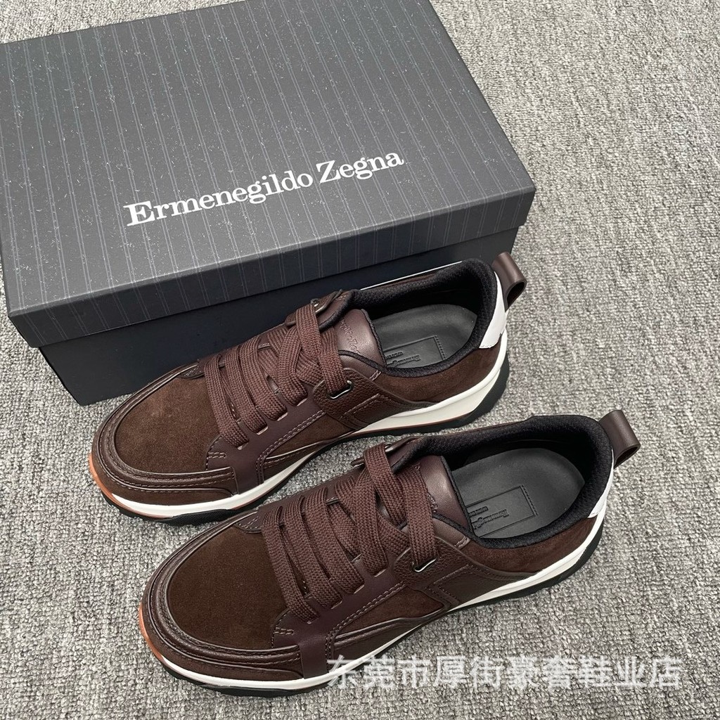 ZEGNA รองเท้าผ้าใบหนังผู้ชายสไตล์ใหม่