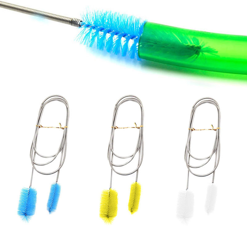 แปรงทําความสะอาดตู้ปลาสําหรับท่อน้ํา Lily ท่อ Air Tube สแตนเลสยืดหยุ่น Bent Tube แปรงสองหัวทําความสะอาดตู้ปลา