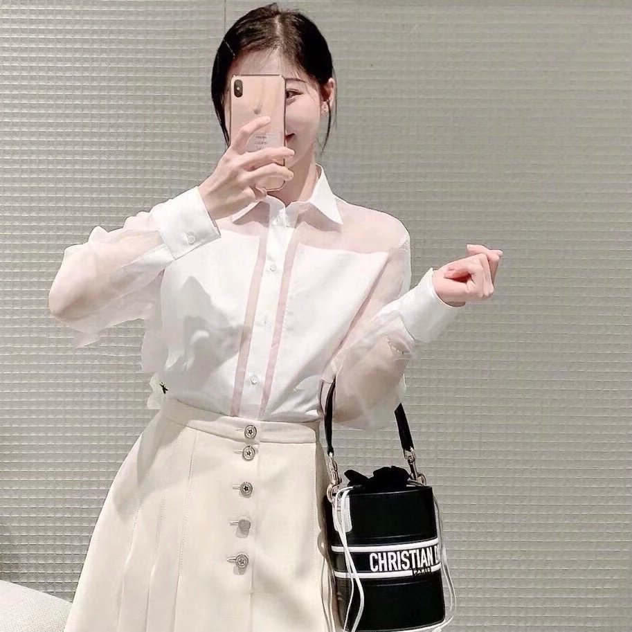 Dior เสื้อเชิ้ตแขนยาวผู้หญิง สไตล์หรูหรา ลาย CD แบบ Loose Fit สำหรับฤดูใบไม้ผลิและฤดูร้อน สวมใส่ได้ใ