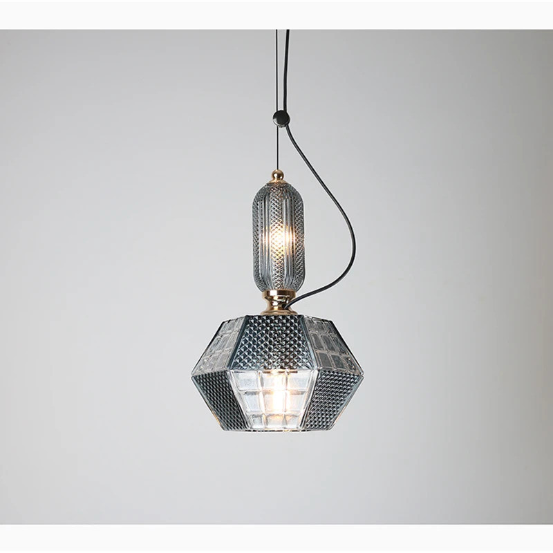 โมเดิร์นRetroแฟชั่นบรรยากาศควันสีเทาแก้วLEDห้องครัวภายในห้องนั่งเล่นNightstand Island Barโคมระย้าแขว