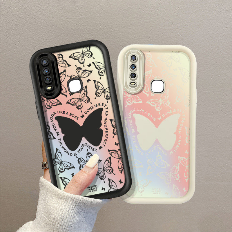 Hollow Out Gradient ผีเสื้อเคสโทรศัพท์สําหรับ VIVO Y17 Y15 Y12 Y12i Y3S 1901 1902 1904 Y7S S1 กันกระ