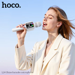 HOCO L24 ไมโครโฟนคาราโอเกะ 2in1 ลำโพงในตัว 5W ไฟ RGB ร้องเพลงได้ทุกที่ ไมค์คาราโอเกะ ไมค์บลูทูธ hc6