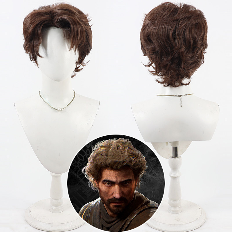 Clair Obscur: Expedition 33 Gusutafu Gustav Cosplay Wig   Brown Widow's Peak Curly Hair Game Cos Pro