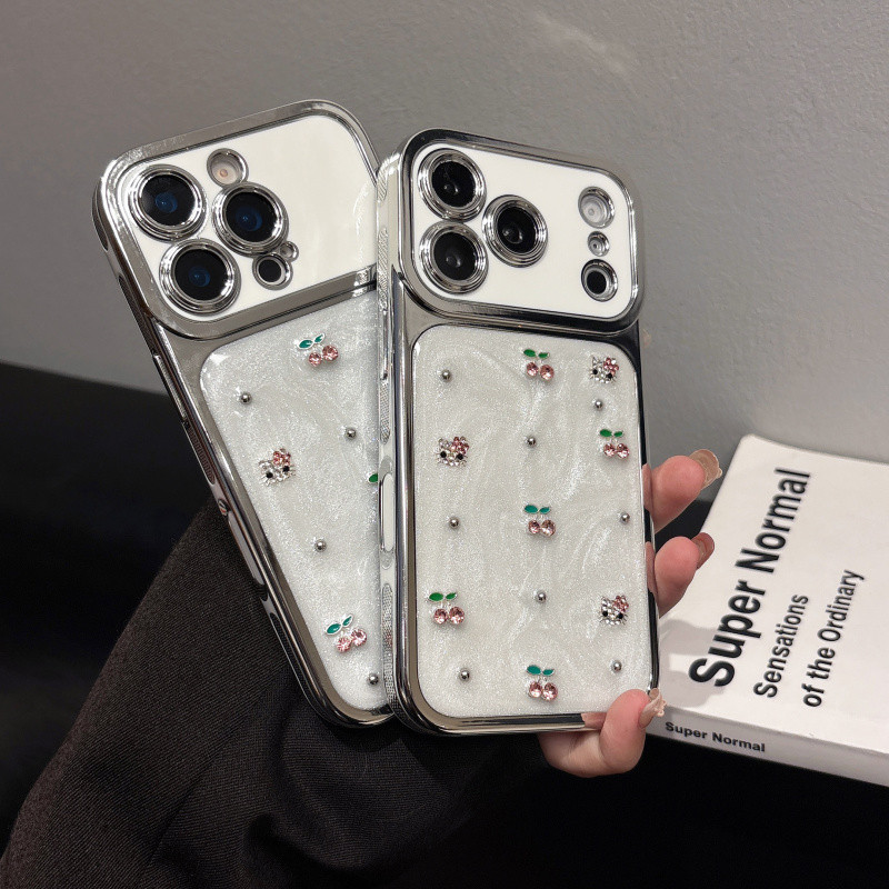3D rhinestone เชอร์รี่ไฟฟ้ากรอบ drip กาว hard สําหรับ iPhone 13 14 15 16 17 Pro Max ปลอก Anti fall ฝาครอบป้องกันสําหรับ iPhone17Promax กรณี