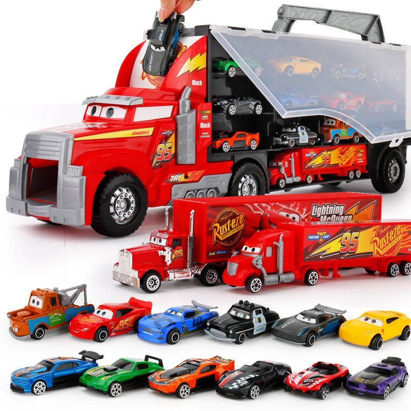 รถ Story Racing ลุง McQueen รถบรรทุกตู้คอนเทนเนอร์เด็กของเล่นรถจําลอง Lightning McQueen ของเล่นเด็ก