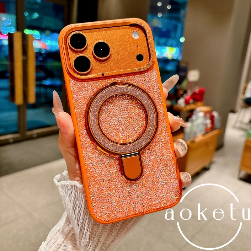 Flash Diamond Bracket Case สําหรับ iPhone 17 Promax เคสโทรศัพท์ 16 Pro Full Diamond Luxury Sparkle 15/14 รวมทุกอย่าง Anti Drop Case
