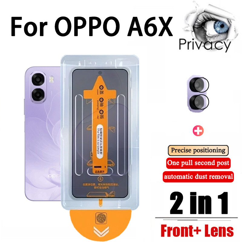2 in 1 ฟิล์ม ฟิล์มกระจก OPPO A6X Anti-Spy ฟิล์มความเป็นส่วนตัวคลิกเดียวกระจกนิรภัยป้องกันหน้าจอสําหรับ OPPO Reno 15 14 F A5 A6 Pro