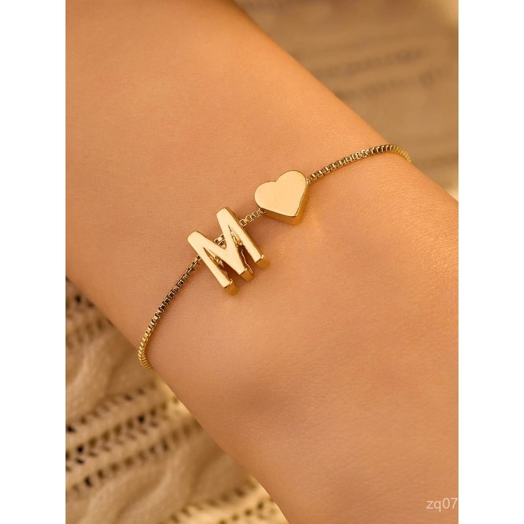 1 PCS Initial Heart Bracelet Stack for Women, Gold Tone Alphabet Beaded Chain, Elegance and Trendy S