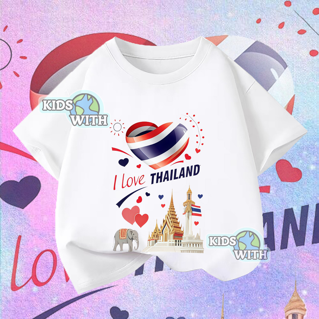 （จัดส่ง 24 ชั่วโมง）เสื้อยืดเด็กออกแบบจากธงชาติไทย ลายเส้นสันติภาพ ทำจากผ้าคุณภาพสูง สวมใส่สบายตลอดฤดูร้อน