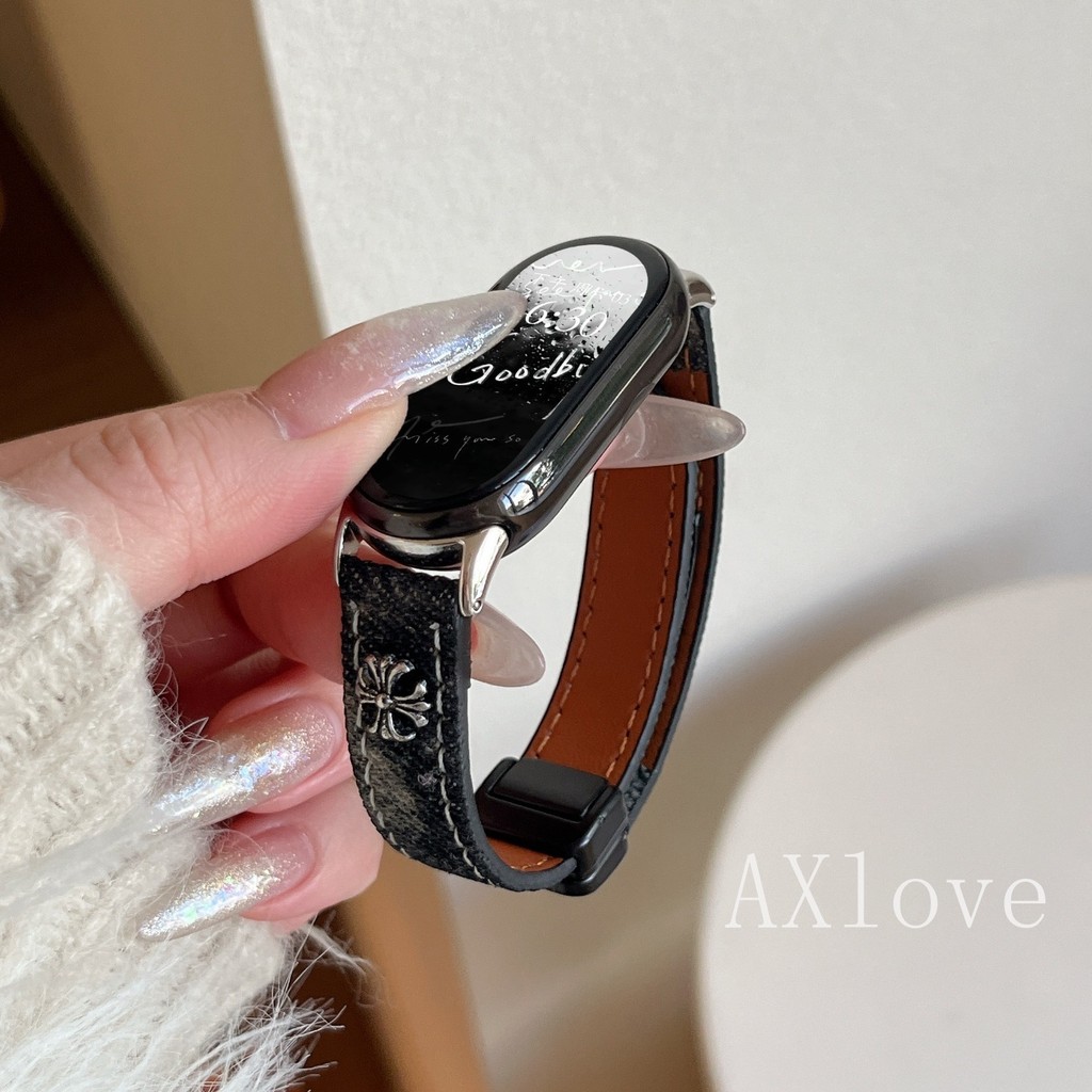 คาวบอยสายรัดแม่เหล็กสําหรับ Xiaomi Mi Band 10 9 8 Pro อุปกรณ์เสริมสร้อยข้อมือหนังสําหรับ Mi Band 10P