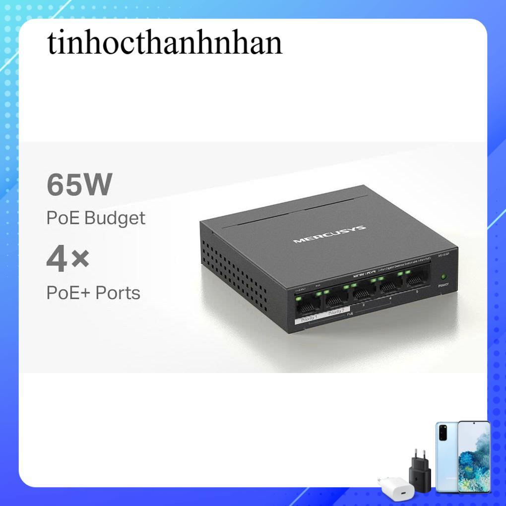 Mercusys MS105GP สวิตช์ Gigabit 5 พอร์ตพร้อมพอร์ต 4 PoE+