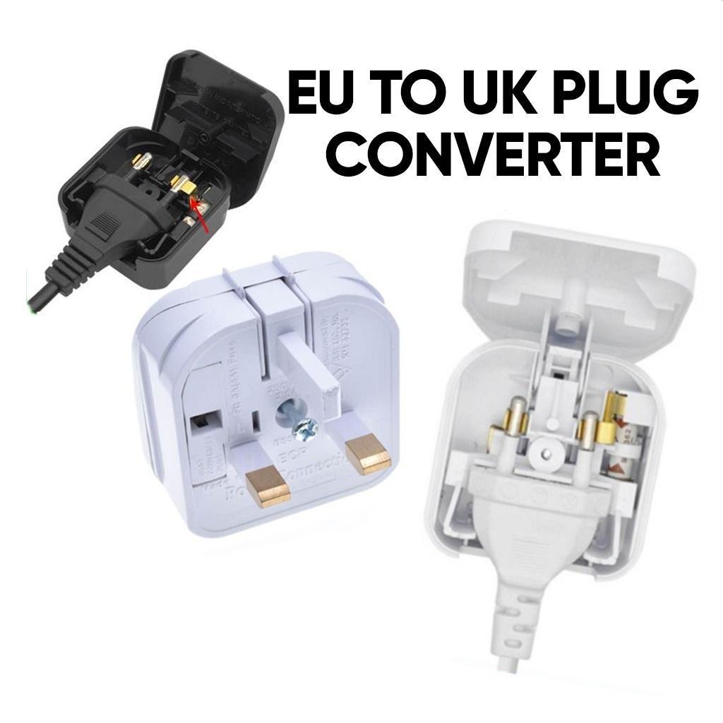 EU To UK Power Converter Travel ซ็อกเก็ต FUSED EURO 2 ขาปลั๊ก UK 3 ขาปลั๊กด้านบน Adaptor Converter E