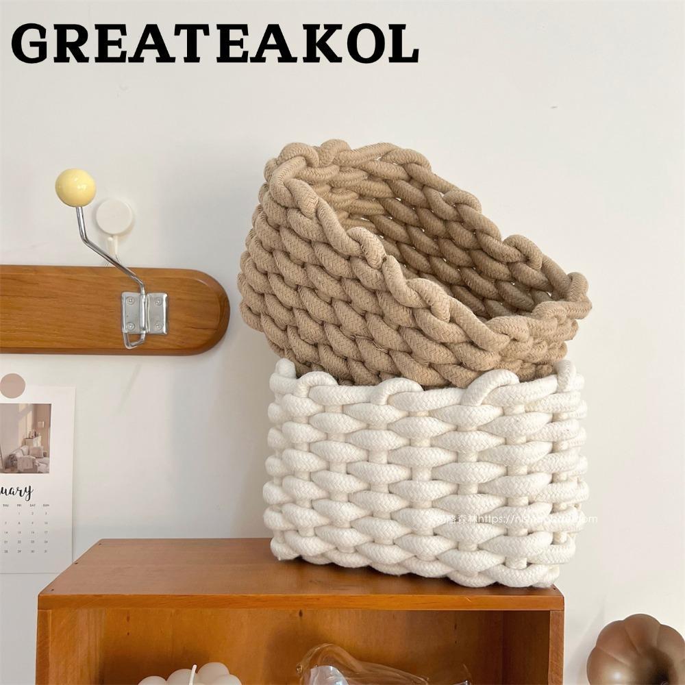 GREATESKOL ตะกร้าผ้าฝ้าย เชือกถักธรรมชาติ สําหรับใส่ของเล่นเด็ก ปิกนิก