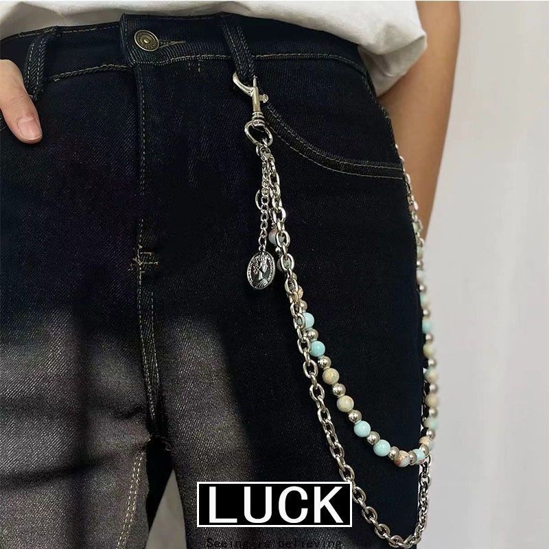 ห่วงโซ่กางเกงมือหิน Shoushan สีฟ้าสําหรับสร้อยข้อมือสร้อยข้อมือสีทองสีทองสําหรับผู้ชายและผู้หญิงแหวน