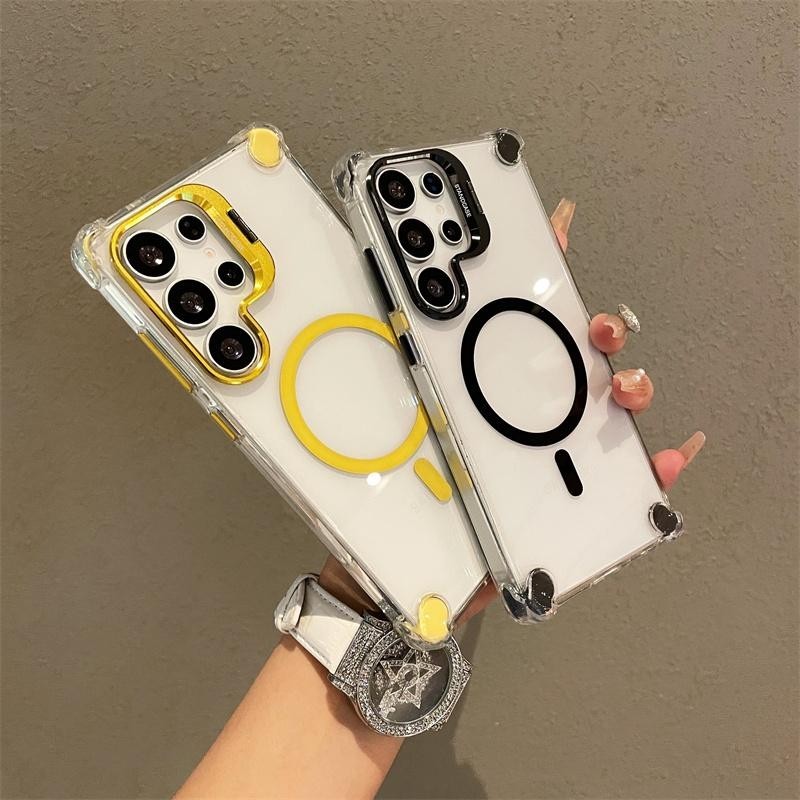 โปร่งใสโปร่งใสแม่เหล็กเคสโทรศัพท์ Samsung S23 S24 S25ultra 24ultra A16 17 A56 S23plus S24FE A36 พรีเมี่ยมรู้สึกกันกระแทก