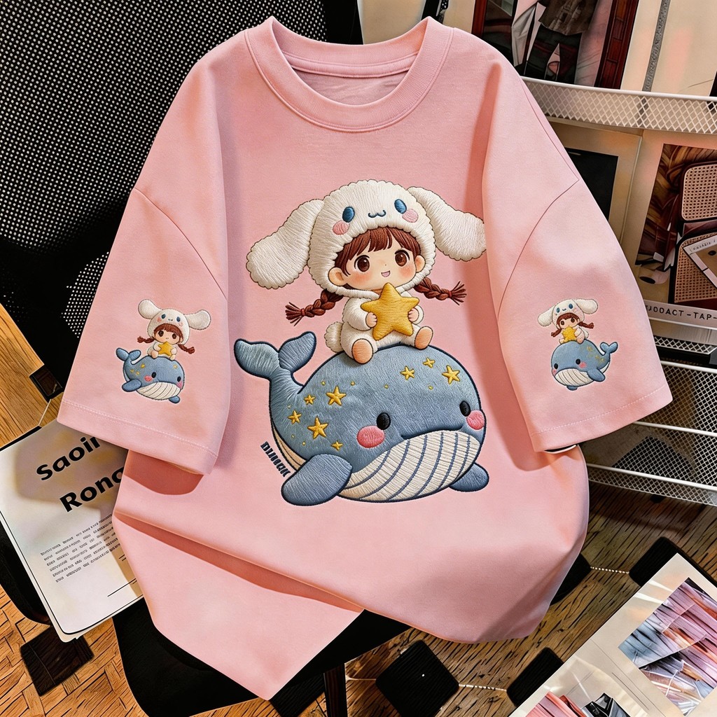TEE·SHOP🍀 เสื้อยืด oversize เสื้อเท่ๆ เกาหลี "Cinnamoroll girl" เสื้อแฟชั่นใ เกาหลีสไตล์ พิมพ์ลาย ผ้านิ่มใส่สบาย COD