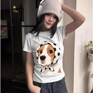 เสื้อยืดฤดูร้อนคุณภาพสูง พิมพ์ลายลูกสุนัข น่ารัก ระบายอากาศได้ดี เหมาะกับทุกรูปร่าง ช่วยให้ดูดีและผอมเพรียว