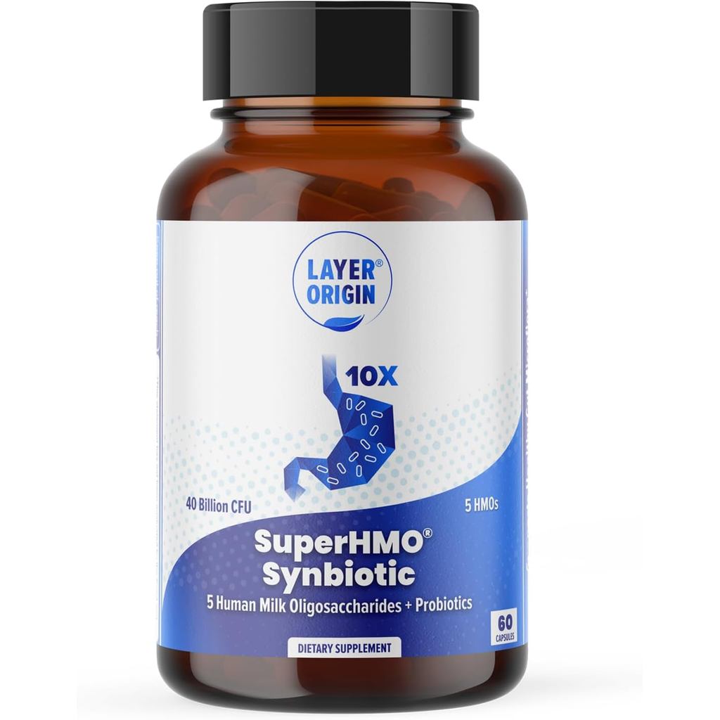 Layer Origin SuperHMO: แคปซูล Synbiotic ผสม HMO Probiotics และ Bifidobacteria 60 เม็ด