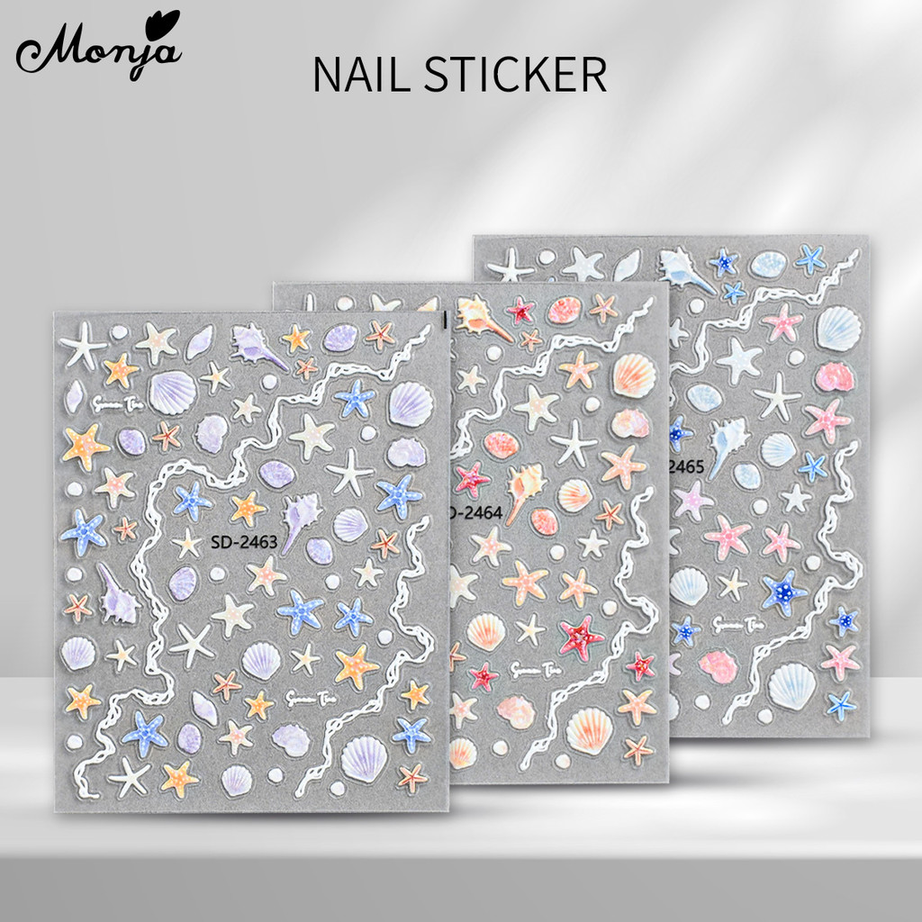 Monja สติกเกอร์เล็บ 5D เปลือกปลาดาวนูน Decals บรรเทา Holographic กาวแกะสลัก Sliders เล็บตกแต่งออกแบบ ราคา ถูกที่สุด ดีลบีเคเค แกลเลอรีภาพที่ 7