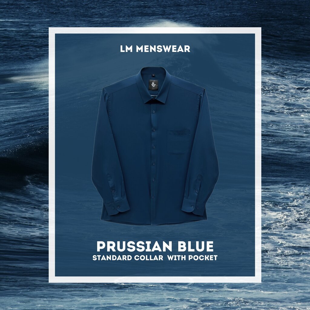เสื้อเชิ้ตคอปก มีกระเป๋า สีฟ้าปรัสเซียน (Prussian Blue) – โปรปัง
