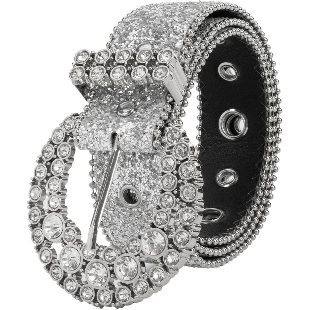 ผู้หญิง Rhinestone Western-Belt Bling-Cowboy-Belt - Sparkly-Diamond Buckle Cowgirl-Belts สําหรับ 28-