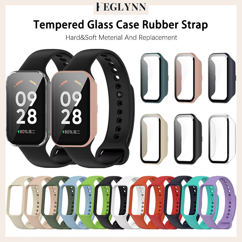 สายซิลิโคน for นาฬิกาอัจฉริยะ Xiaomi Smart Band 8 Active กระจกนิรภัย เคส กรณีนาฬิกา ออกแบบรวมทุกอย่าง for Redmi Band 2