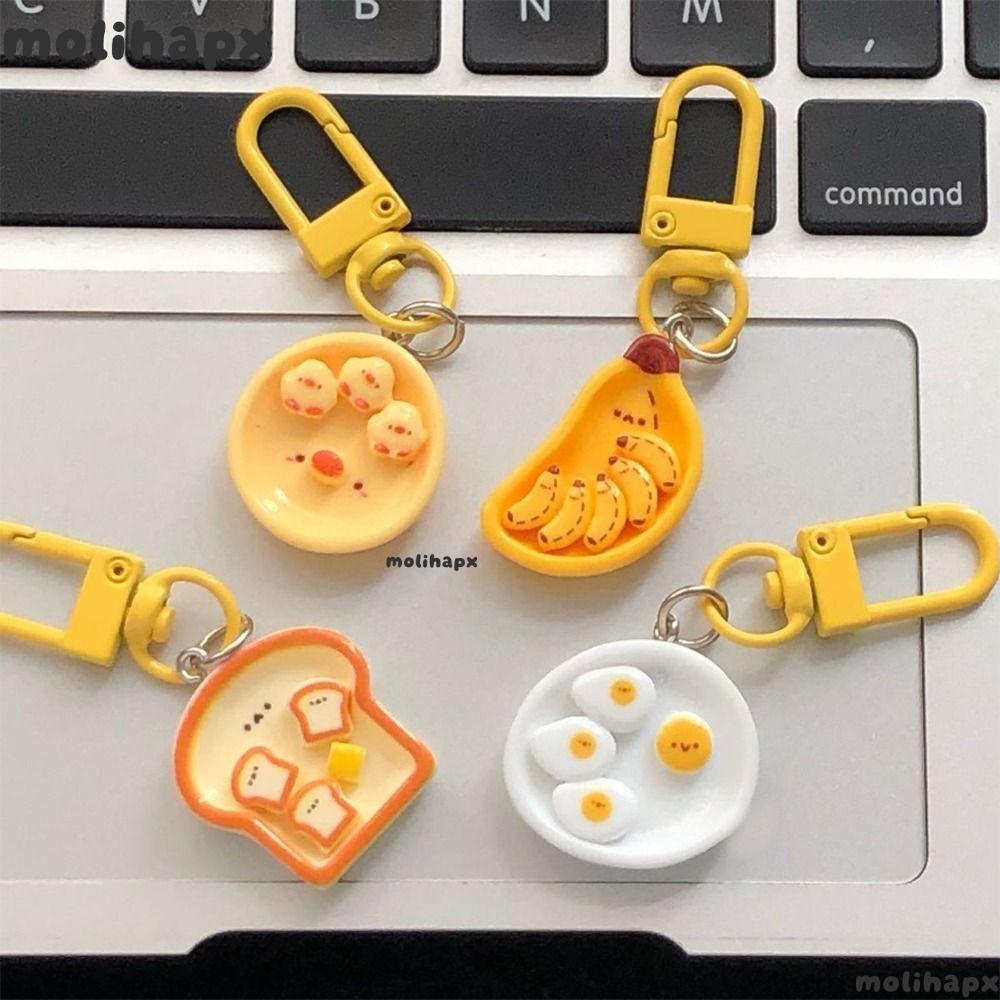 โมลิห์ 1ชิ้นจี้กุญแจ,สนุกจําลองอาหารเล่นจานอาหารเช้าขนมปังปิ้งกล้วยกระเป๋าพวงกุญแจ,สร้างสรรค์เชือกเส้นเล็กน่ารักพวงกุญแจเครื่องประดับส