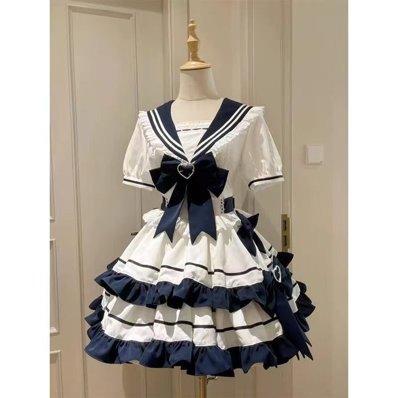 Sweet Girly Navy Style lolita Dress Cyan Dress lolita Vitality Girl