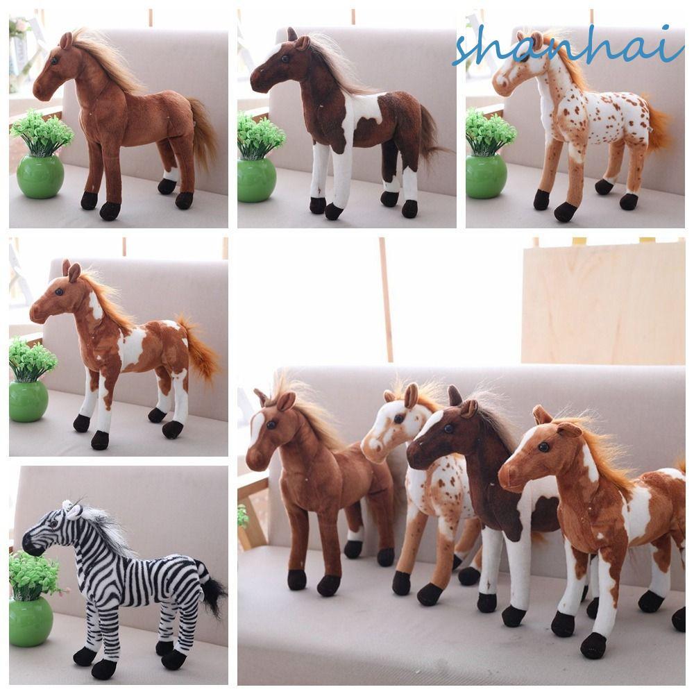SHANHAI ของเล่นจําลองม้าหน้าฝ้ายนุ่ม ตุ๊กตาสัตว์สมจริง ของขวัญวันเกิด