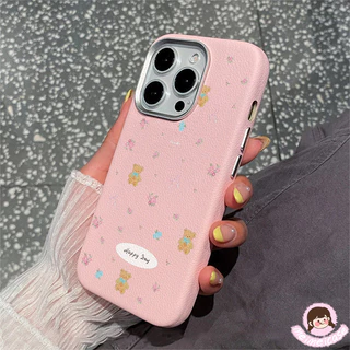 เคสหนัง ลายหมี-ดอกไม้ น่ารัก สีคละ สไตล์ฮิต สำหรับ iPhone 15 air 13 11 16 17 14 12 Pro Max 7Plus 16 7 14 8 15 Plus X XR
