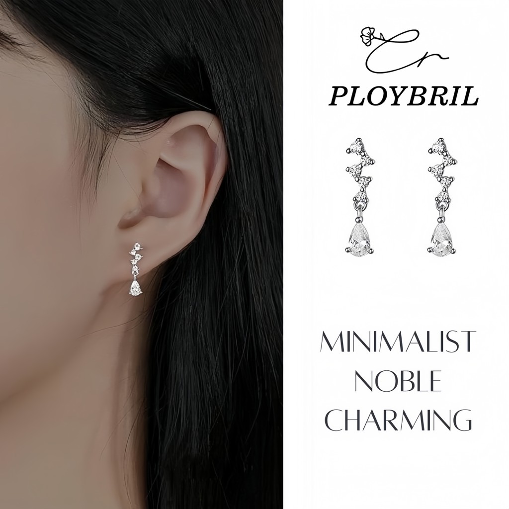 PLOYBRIL✨ต่างหูเงินแท้ H2O Zircon ต่างหูแฟชั่นหยดน้ำ ประดับเพชร เงินแท้925 สำหรับสาวยุคใหม่ E068