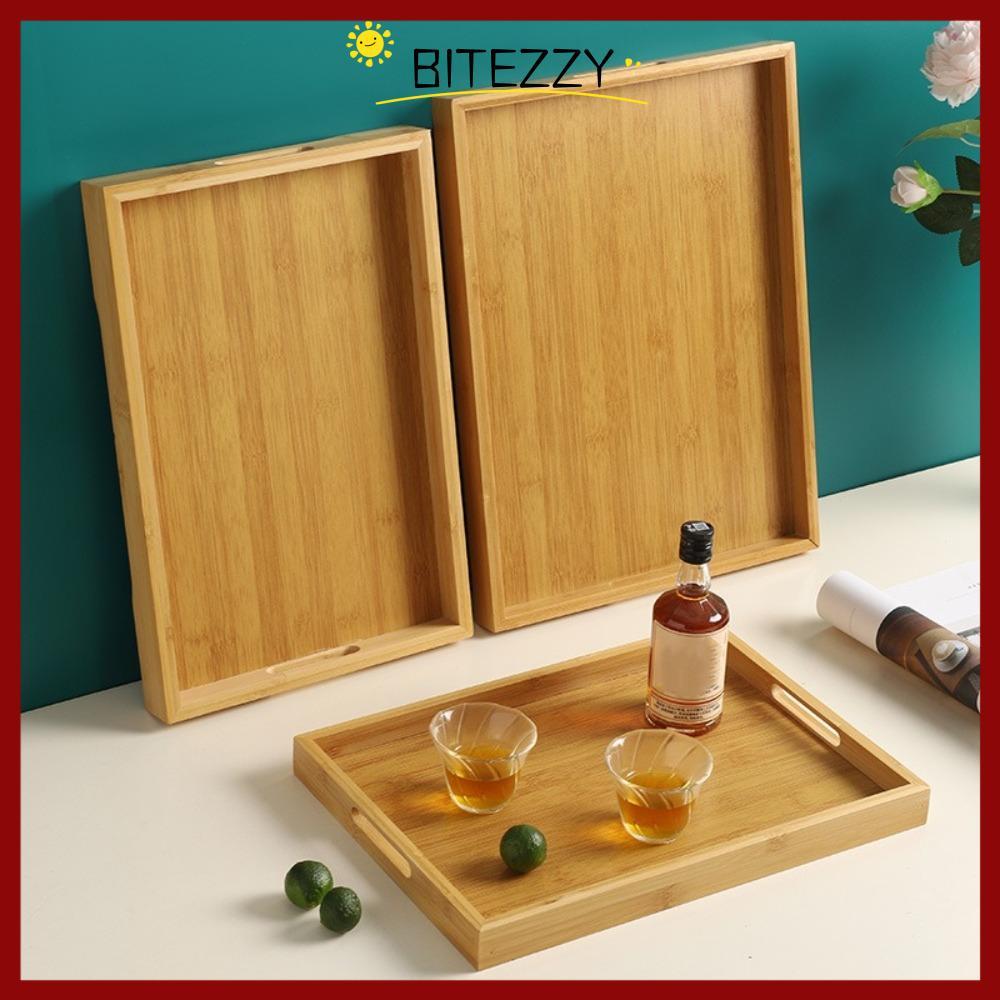 จัดส่งจากประเทศไทยBITEZZY จานอาหารค่ํา,ครัวเรือนสีทึบถาดไม้ไผ่,สี่เหลี่ยมไม้อุปกรณ์ครัวผลไม้ขนมขบเคี้ยวแผ่นสําหรับถือชาผลไม้บาร์บีคิวขนมปัง