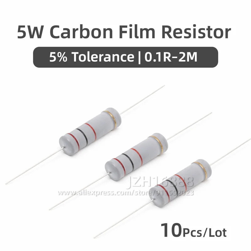 10PCS 5W Carbon Film Resistor 5% 30R 33R 36R 39R 43R 47R 51R 56R 62R 68R 75R 82R 91R 100R 110R 120R 