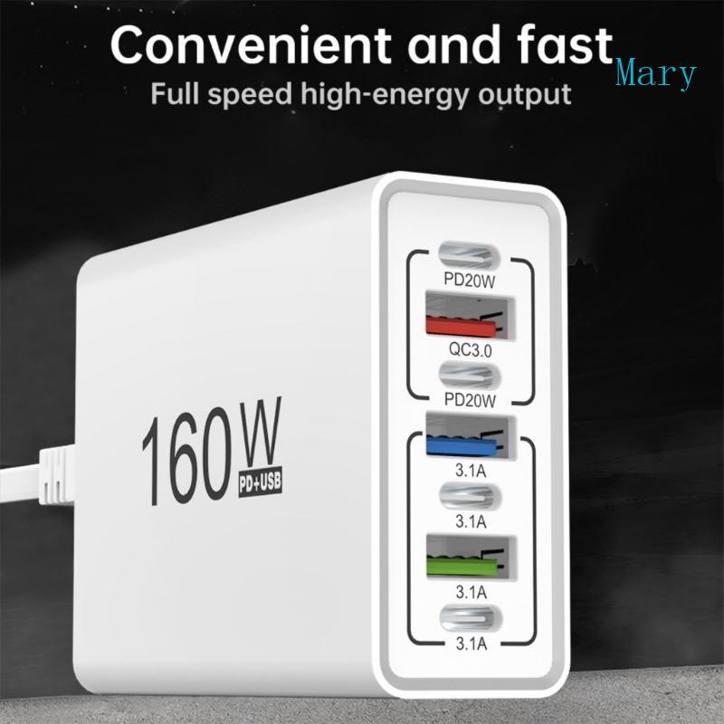 Mary 160W หลายพอร์ตอะแดปเตอร์ชาร์จ USB Fast CHARGING Wall Adapter Type C USB Travel อะแดปเตอร์ชาร์จส