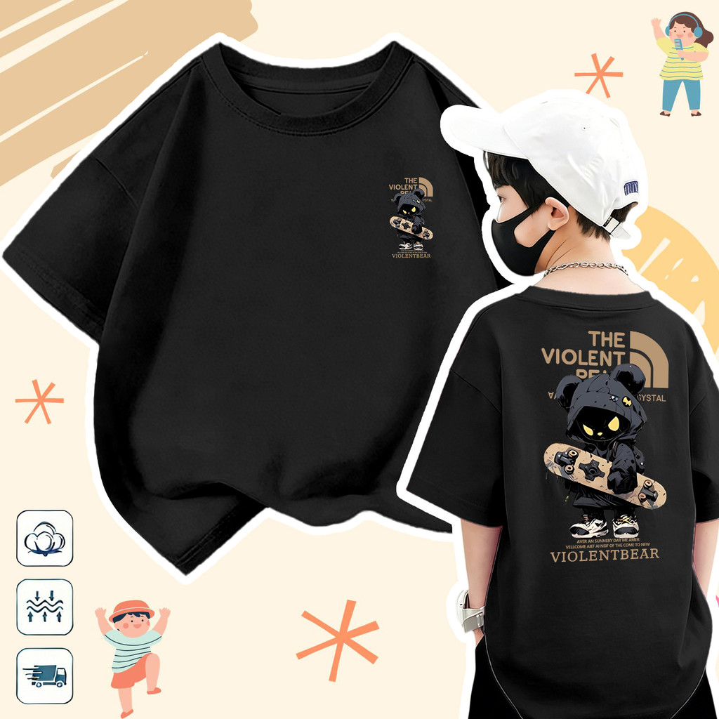 🐻Yout-children เสื้อเด็กแฟชั่น คอกลม Oversize ผ้าคอตตอน   'THE VIOLENT01'สบายนุ่ม ระบายอากาศดี