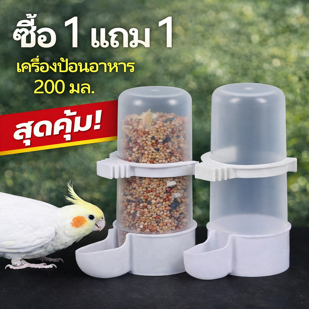 ที่ให้อาหารนก ที่ให้น้ำนก หลอดใส่อาหารนก ซื้อ 1 แถม 1 (200 มล.)สีขาวทึบแสงหลอดใส่น้ำนก หลอดอาหารแบบล็อคกรง เหมาะสำหรับนก