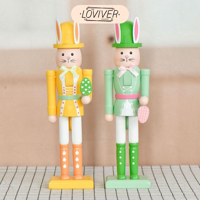 Easter Bunny Figurine ตกแต่งรูปปั้นไม้ Nutcracker โต๊ะเครื่องประดับสัตว์ประติมากรรมของขวัญเหมาะสําหร
