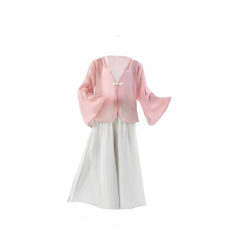 儿童古典舞考级服练功服纱衣中国风女童舞蹈服装古风扇子舞表演服26/4/14 Children's Classical Dance Examination Outfit Practice Clothes